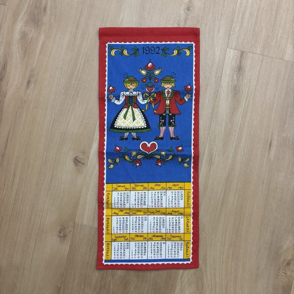 1992 Cloth Hanging‎ Calendar German Decorative Tea Towel